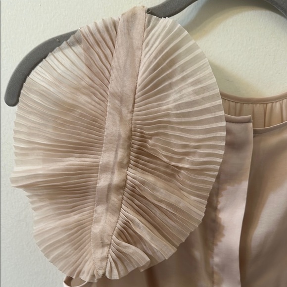 Vintage Max Azria Champagne Asymmetrical Sleeveless Blouse with Ornament Ruffle - Picture 3 of 8